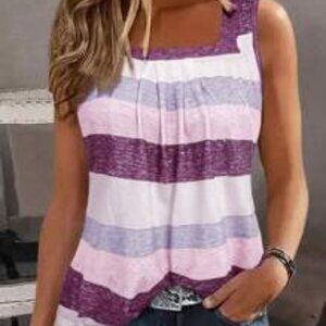 SHEIN LUNE Holiday Casual Color Block Striped Tank Top Graphic Tees Women Tops